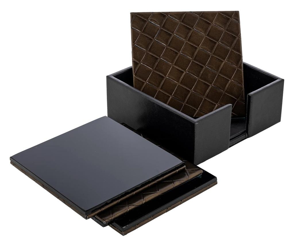 Set de Coastere Yora, Richmond Interiors, Negru, MDF, Sticlă, Rexine - 4