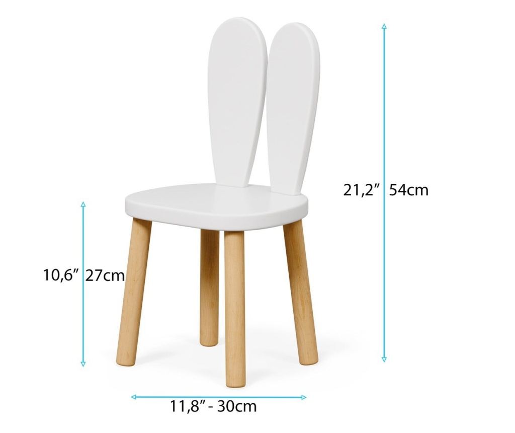 Dětský dřevěný stolek se 2 židlemi BUNNY, sada pro učení, kreslení, hraní, stolování, do dětského pokoje, bílá - 12