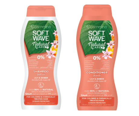 Pachet Sampon 400 ml si Balsam 400 ml Cosmaline Soft Wave, cu ingrediente naturale pentru parul vopsit