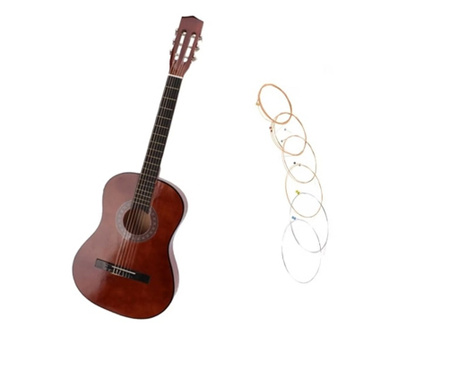 Chitara clasica din lemn IdeallStore®, Classic Sound, marime 4/4, maro, 95 cm, corzi incluse