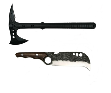 Set Axe, Pirate Skull, 39 cm és japán karmos penge kés, 27 cm, IdeallStore, hüvely mellékelve