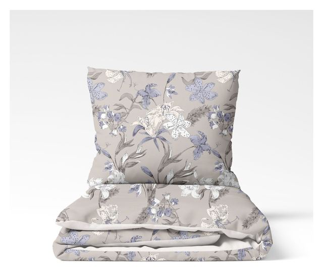Lenjerie de pat dublu, Majoli Bahar Home Collection, bumbac ranforce, pentru 2 persoane, Fiori Lilac