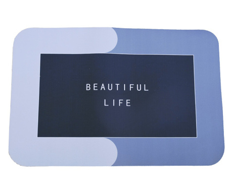 Covoras pentru baie antiderapant Pufo Life is Beautiful, 58 x 38 cm, albastru