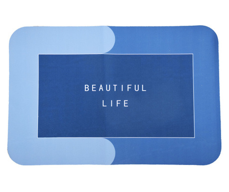 Covoras pentru baie antiderapant Pufo Life is Beautiful, 58 x 38 cm, albastru deschis