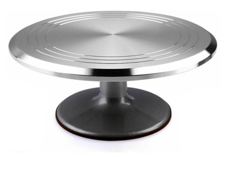 Platou decorativ rotativ profesional Pufo Cake din inox pentru prezentare si decorare tort, 30 cm