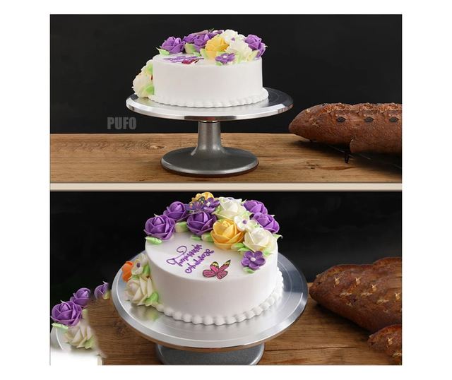 Pufo Cake professzionális forgatható dísztányér rozsdamentes acélból tortabemutatóhoz és díszítéshez, 30 cm