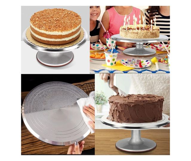 Pufo Cake professzionális forgatható dísztányér rozsdamentes acélból tortabemutatóhoz és díszítéshez, 30 cm