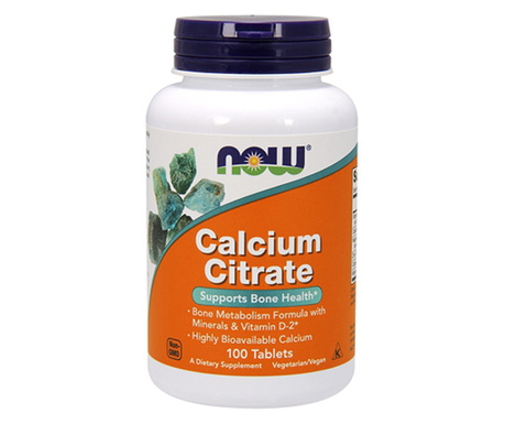 Calciu Citrat 600mg cu Minerale si Vitamina D, Now Foods, 100 tablete