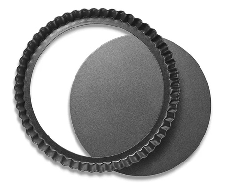 Tava rotunda metalica Pufo Cookies pentru prajituri, placinte, cu baza detasabila, 28 cm