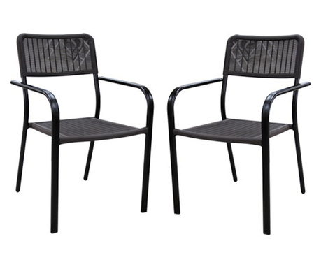 Set 2 scaune cu brate 55,5x54x80cm maro RAKI CAMPMAN, cadru metalic, sezut plastic tipar poliratan