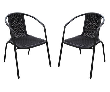 Set 2 scaune bistro 54x59x73cm maro RAKI CAMPMAN, cadru metalic, sezut plastic tipar poliratan