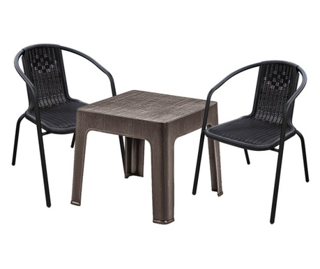 RAKI CAMPMAN Set mobilier gradina/terasa/balcon 2 scaune cu masuta patrata 45x45xh43cm maro