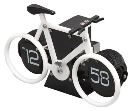 Ceas retro BRAGUS®, in forma de bicicleta, analogic, design classic, intoarcere automata, din metal, Alb