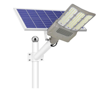 Lampa solara stradala eMazing, pentru curte sau strada, cu trei grile, finisaj mat, rezistent la apa, montare prin fixare, senzo