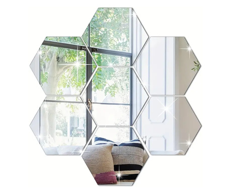 Set 6 Bucati Oglinda Hexagonala Acrilica 18,5 x 9,2 cm Diametru 16 cm