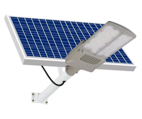 Lampa solara stradala eMazing, pentru curte sau strada, cu doua grile, finisaj mat, rezistent la apa, montare prin fixare, senzo