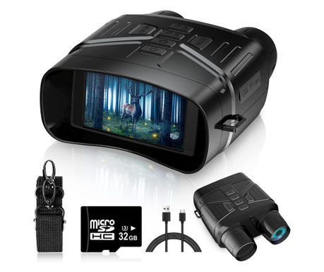 Binoclu digital night vision, inregistrare video 4k, zoom reglabil, 32GB, negru