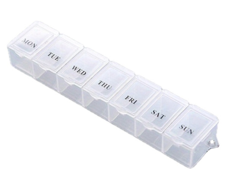 Cutie pastile Bootic®, organizator medicamente compartimentat pe 7 zile, 15cm x 3cm - Semi-transparent