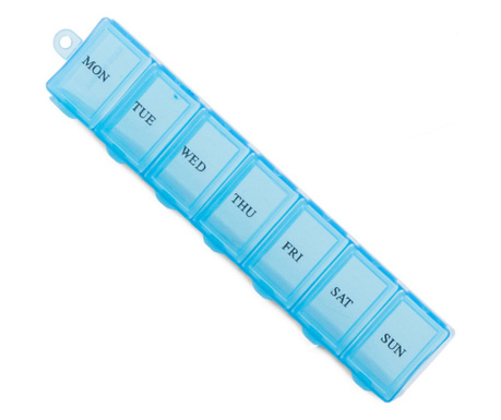 Cutie pastile Bootic®, organizator medicamente compartimentat pe 7 zile, 15cm x 3cm - Albastru