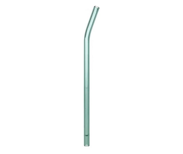 Pahar din sticla borosilicata cu pai pentru bauturi, Retro Blue, 520 ml