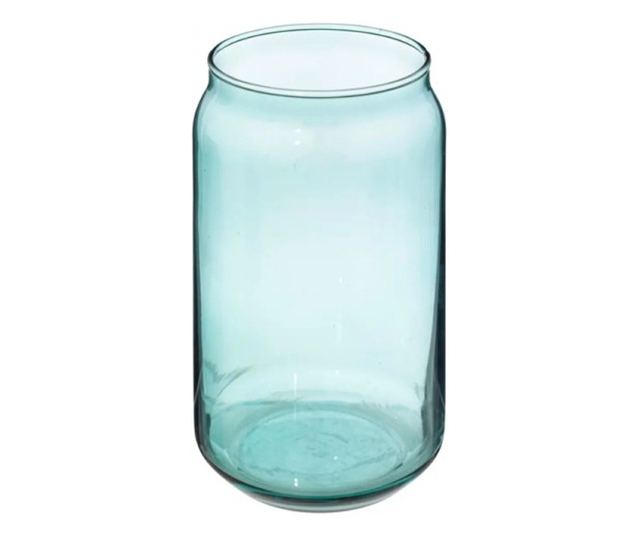 Pahar din sticla borosilicata cu pai pentru bauturi, Retro Blue, 520 ml