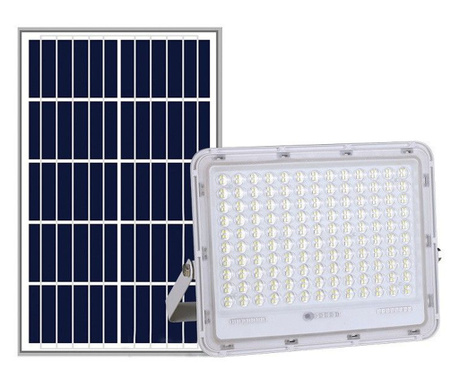 Proiector LED cu Panou Solar eMazing, Senzor de lumina Waterproof, 100W, 23x18 cm, suport U inclus, panou afisaj nivel baterie,
