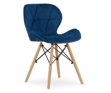 Skandináv stílusú szék, Mercaton, Lago, bársony, fa, sötétkék, 48x52.5x74 cm