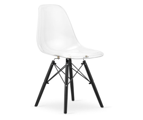 Skandináv stílusú szék, Mercaton, Osaka, polikarbonát, fa, átlátszó és fekete, 46x51.5x81 cm