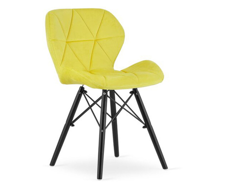 Skandináv stílusú szék, Mercaton, Lago Bársony, bársony, fa, sárga és fekete, 47x52x73,5 cm