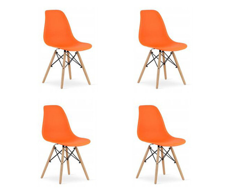 4 székből álló készlet skandináv stílus, Mercaton, Osaka, PP, fa, narancs és természet, 46x54x81 cm