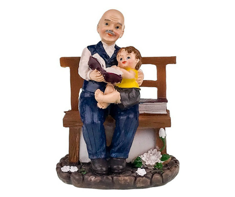 Statueta decorativa, Bunicul cu nepotul pe banca, 12 cm, 1802H