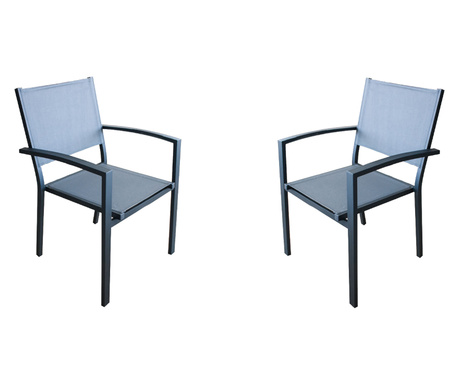 Set 2 scaune terasa/gradina cu brate RAKI din panza cu cadru aluminiu