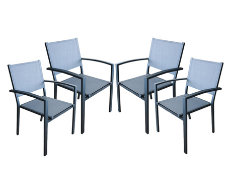 Set 4 scaune terasa/gradina cu brate RAKI din panza cu cadru aluminiu
