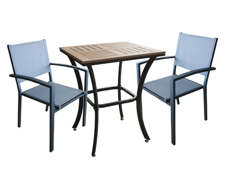 Set terasa/gradina RAKI HUNA masa patrata polywood 60xh74cm cu 2 scaune cu brate din panza cu cadru aluminiu