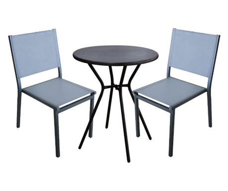 RAKI Set terasa/gradina masa rotunda 60xh70cm cu 2 scaune din panza cu cadru aluminiu