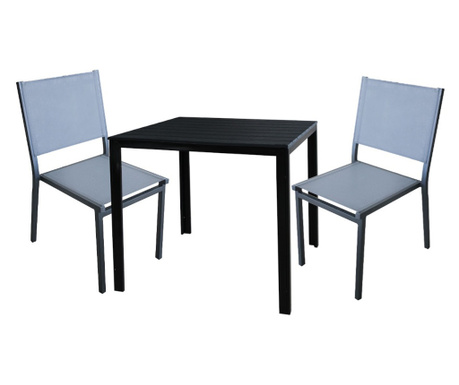 RAKI BAKA Set terasa/balcon masa patrata neagra 78xh74cm cu 2 scaune din panza cu cadru aluminiu