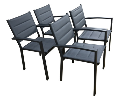 RAKI Set 4 scaune terasa/gradina cu brate, din panza dubla cu cadru aluminiu