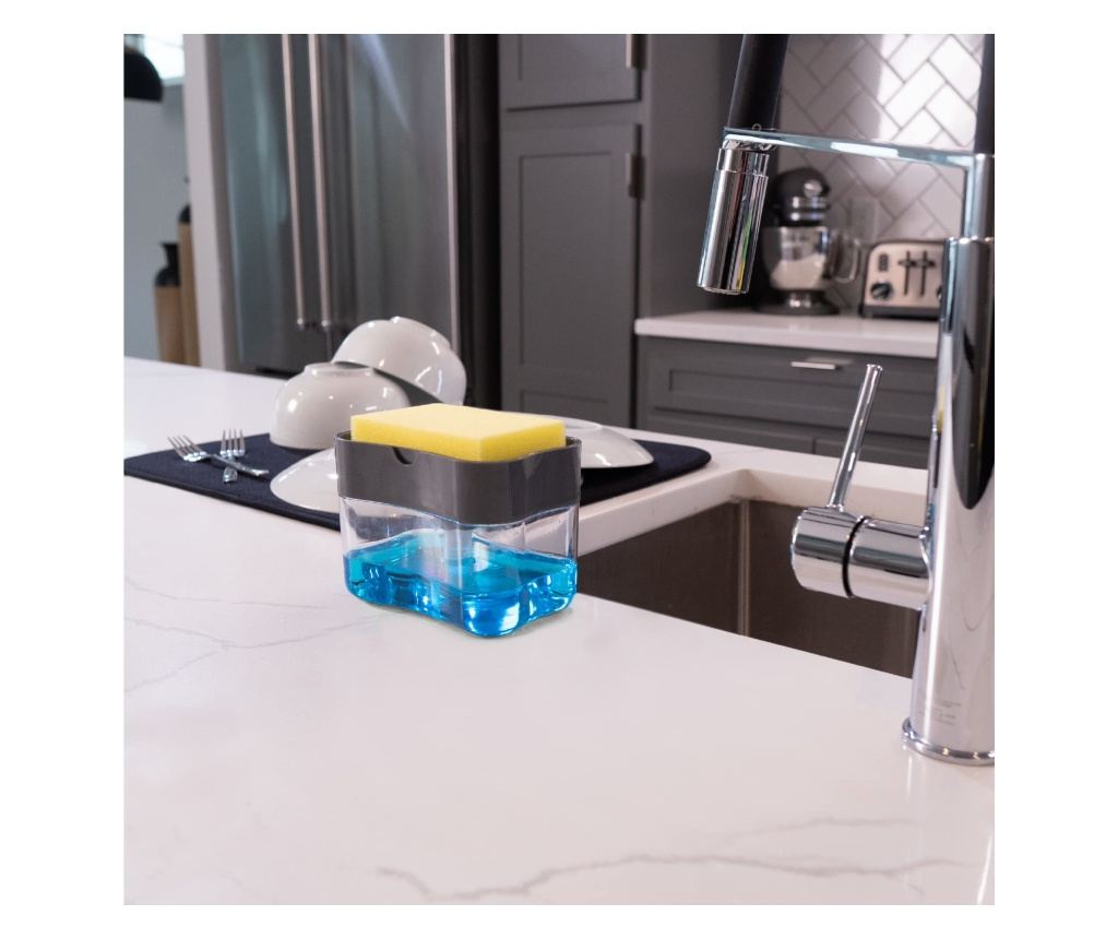 Dozator Detergent Vase MRG M938, Dispenser Sapun cu Suport Burete, Gri - 3