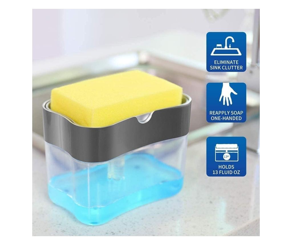 Dozator Detergent Vase MRG M938, Dispenser Sapun cu Suport Burete, Gri - 5