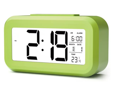 Ceas cu Termometru MRG M899, LCD ,Cu Lumina Noapte, Calendar, Verde