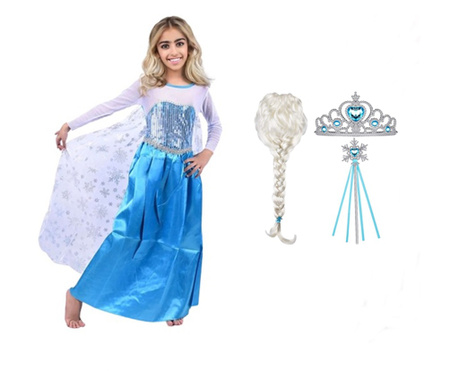Елза Frozen рокля и аксесоари комплект, IdeallStore, 7-9 години, синьо, Хелоуин