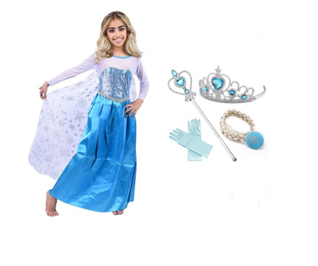 Елза Frozen рокля и четири аксесоари комплект, IdeallStore, 7-9 години, Карнавал