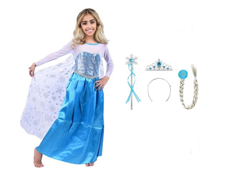 Елза Frozen рокля и три аксесоари комплект, IdeallStore, 7-9 години, Карнавал