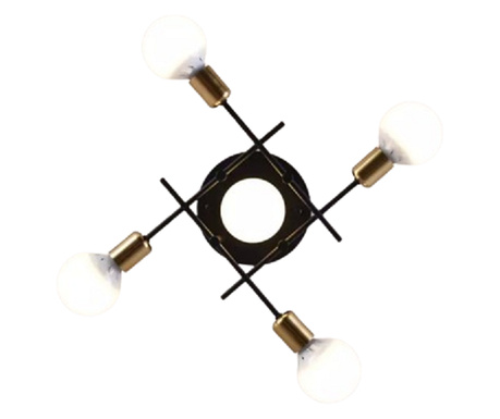 Plafoniera Atomic, 5xE27, corp aluminiu, negru+auriu, 50x50x16cm