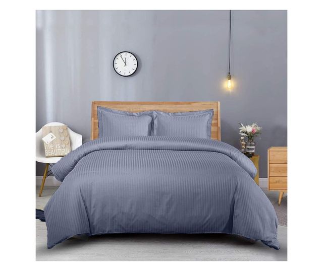 Sofi Házassági ágynemű téglalap alakú párnahuzattal, Elegance, damaszt, csíkos 1 cm 130 g/m2, Antracit, 100% pamut 1 x lepedő 22