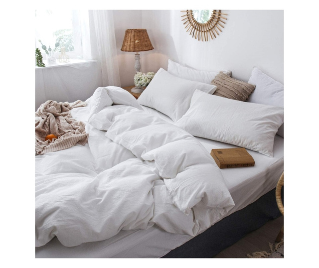 Lenjerie de pat pentru o persoana cu husa de perna dreptunghiulara, clean, bumbac ranforce, gramaj tesatura 120 g/mp, alb Sofi 1