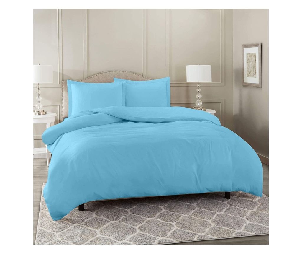 Супер брачно спално бельо с квадратна калъфка, лазур, ранфорс памук, материя 120 гр./м2, синьо, 4 бр. Sofi 1 x lepedő 220x240, 1 - 3