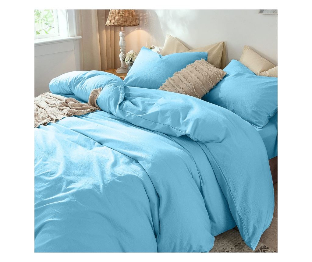 Супер брачно спално бельо с квадратна калъфка, лазур, ранфорс памук, материя 120 гр./м2, синьо, 4 бр. Sofi 1 x lepedő 220x240, 1 - 4