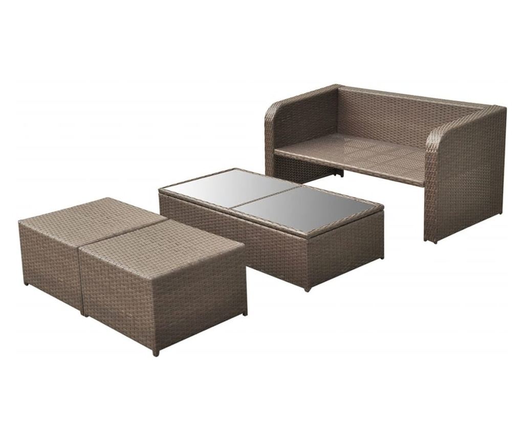 Set vrtnega pohištva s blazinami, 4 kosi, rjava, poliratan - 3