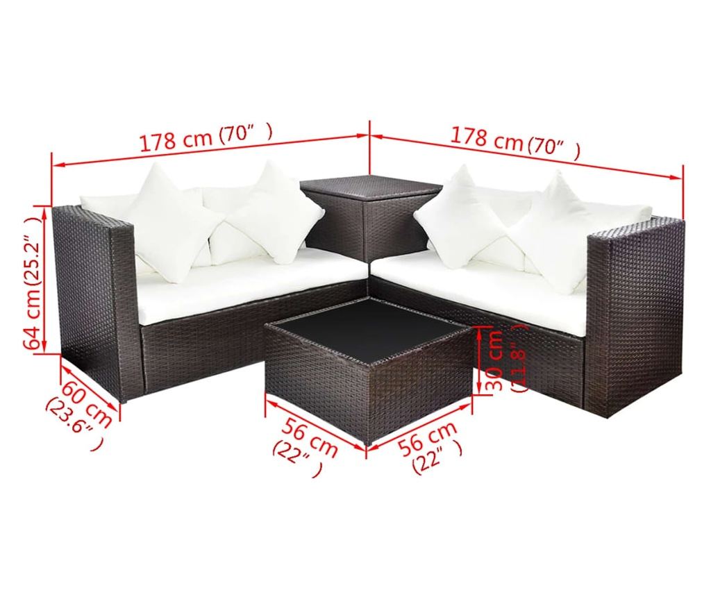 Set vrtnega pohištva s blazinami, 4 kosi, rjava, poliratan - 6